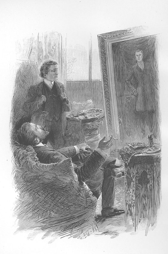 Engraving of Dorian Gray studying his portrait.